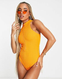 【送料無料】 リズム レディース 上下セット 水着 Rhythm zip front swimsuit in bright orange crinkle Bright orange