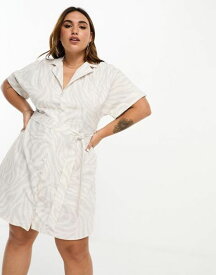 【送料無料】 リバーアイランド レディース ワンピース トップス River Island Plus zebra print wrap midi shirt dress in white and gray WHITE