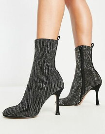 【送料無料】 エイソス レディース ブーツ・レインブーツ シューズ ASOS DESIGN Elegant embellished high-heeled ankle boots in black Black