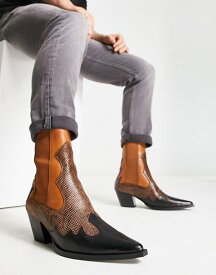 【送料無料】 エイソス メンズ ブーツ・レインブーツ シューズ ASOS DESIGN heeled Chelsea western boots in brown leather BROWN