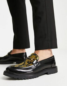 【送料無料】 エイチ バイ ハドソン メンズ スリッポン・ローファー シューズ H by Hudson Exclusive Anakin loafers in black gold brocade Black