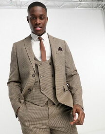 【送料無料】 ハリー ブラウン メンズ ジャケット・ブルゾン アウター Harry Brown skinny fit suit jacket in brown micro plaid BROWN