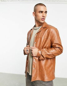 【送料無料】 エイソス メンズ シャツ トップス ASOS DESIGN oversized leather look shirt in brown with vintage wash BROWN