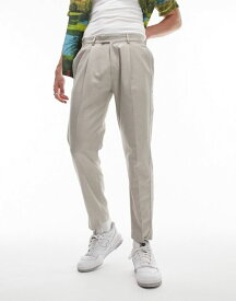 【送料無料】 トップマン メンズ カジュアルパンツ ボトムス Topman tapered linen mix pants in stone STONE