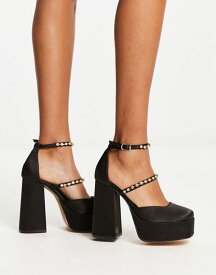 【送料無料】 ロンドンレベル レディース スニーカー シューズ London Rebel mega platform embellished heeled shoes in black satin Black Satin