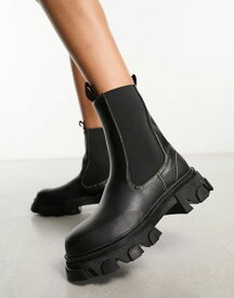 【送料無料】 パブリックデザイア レディース ブーツ・レインブーツ シューズ Public Desire Wonder chunky chelsea boots with contrast stitching in black Black