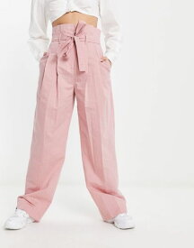 【送料無料】 エイソス レディース カジュアルパンツ ボトムス ASOS DESIGN stripe paperbag waist pants in pink Pink