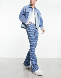 【送料無料】 エイソス メンズ デニムパンツ ジーンズ ボトムス ASOS DESIGN stretch flare jeans with all over distressing in blue Blue