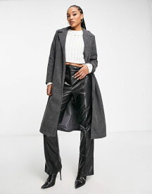 【送料無料】 キューイーディーロンドン レディース コート アウター QED London belted longline coat in charcoal gray Gray