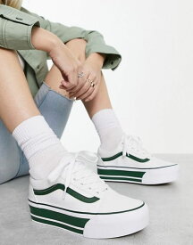 【送料無料】 バンズ レディース スニーカー シューズ Vans Old Skool Stackform sneakers in white with green sports stripes WHITE