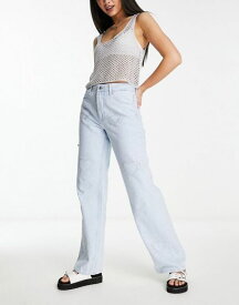 【送料無料】 ベルシュカ レディース デニムパンツ ボトムス Bershka diamante heart wide leg jeans in bleach wash Bleach wash