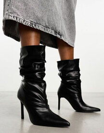【送料無料】 パブリックデザイア レディース ブーツ・レインブーツ シューズ Public Desire Lilu ruched heeled ankle boots in black BLACK PU