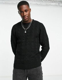 【送料無料】 フレンチコネクション メンズ ニット・セーター アウター French Connection wool mix cable crew neck sweater in black Black