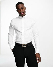 【送料無料】 エイソス メンズ シャツ トップス ASOS DESIGN easy iron regular formal shirt with wing collar in textured oxford fabric WHITE