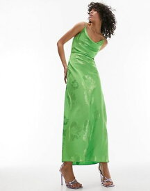 【送料無料】 トップショップ レディース ワンピース トップス Topshop cowl neck cami maxi slip dress in green jacquard GREEN