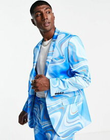 【送料無料】 エイソス メンズ ジャケット・ブルゾン アウター ASOS DESIGN slim suit jacket in tonal blue print BLUE
