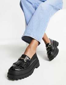 【送料無料】 ロンドンレベル レディース スリッポン・ローファー シューズ London Rebel super chunky metal trim loafers in black croc Black croc pu