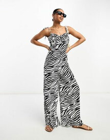 【送料無料】 ミスセルフフリッジ レディース ワンピース トップス Miss Selfridge strappy wide leg jumpsuit in zebra Zebra print