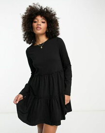 【送料無料】 リバーアイランド レディース ワンピース トップス River Island long sleeved tiered smock mini T-shirt dress in black Black