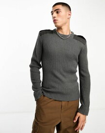 【送料無料】 コルージョン メンズ ニット・セーター アウター COLLUSION knit ribbed crewneck sweater with utility details in charcoal gray CHARCOAL