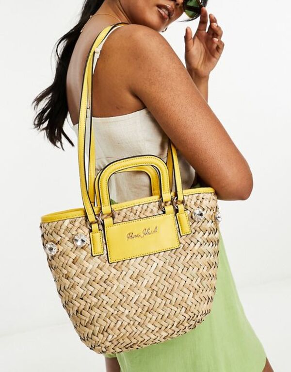 【送料無料】 リバーアイランド レディース ハンドバッグ バッグ River Island embellished basket bag in yellow YELLOWのサムネイル
