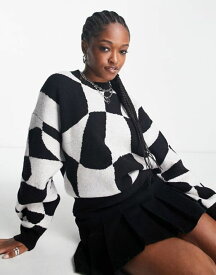 【送料無料】 ウィークデイ レディース ニット・セーター アウター Weekday Aggie jacquard knit sweater in black and white BLACK & WHITE