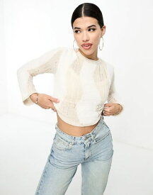 【送料無料】 エイソス レディース ニット・セーター アウター ASOS DESIGN neat fit sweater in wavy sheer and fluffy stitch in cream Cream