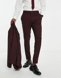 【送料無料】 エイソス メンズ カジュアルパンツ ボトムス ASOS DESIGN Wedding super skinny suit pants in micro texture in burgundy Burgundy