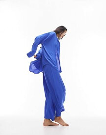 【送料無料】 トップショップ レディース カジュアルパンツ ボトムス Topshop crinkle beach pants in cobalt blue - part of a set Cobalt