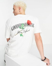 【送料無料】 グッドフォーナッシング メンズ Tシャツ トップス Good For Nothing oversized T-shirt in off white with chest and back rose logo print WHITE