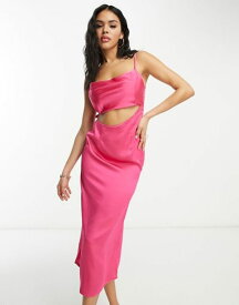 【送料無料】 パブリックデザイア レディース ワンピース トップス Public Desire x Paris Artiste Exclusive satin cut out midi dress in bright pink Hot pink