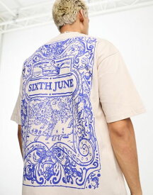 【送料無料】 シックスジュン メンズ Tシャツ トップス Sixth June azulejos T-shirt in off white white