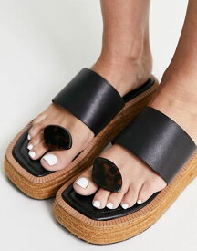 【送料無料】 エイソス レディース サンダル シューズ ASOS DESIGN Jonas leather toe post mule sandals in black Black