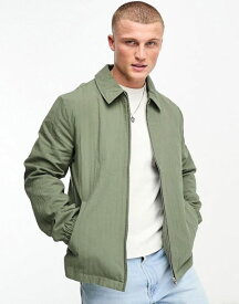 【送料無料】 エイソス メンズ ジャケット・ブルゾン アウター ASOS DESIGN oversized lightweight harrington jacket with texture in khaki GREEN
