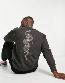 【送料無料】 ジャック アンド ジョーンズ メンズ パーカー・スウェット アウター Jack & Jones Originals oversized sweatshirt with snake and moon back print in dark gray Raven