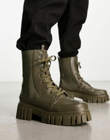 【送料無料】 パブリックデザイア メンズ ブーツ・レインブーツ シューズ Public Desire desda lace up boots in khaki GREEN