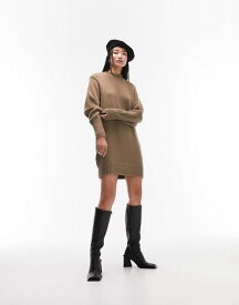 【送料無料】 トップショップ レディース ワンピース トップス Topshop knitted crew neck dress in brown brown