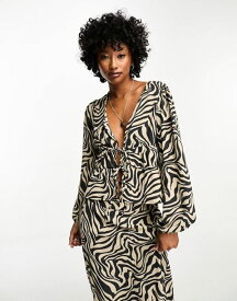 【送料無料】 オンリー レディース シャツ トップス Only tie front blouse in zebra print Zebra print