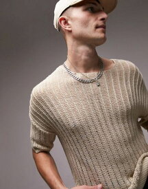 【送料無料】 トップマン メンズ ニット・セーター アウター Topman ladder knit T-shirt in stone Stone
