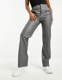 【送料無料】 エイソス レディース カジュアルパンツ ボトムス ASOS DESIGN faux leather seam detailed straight leg pants in gray Gray