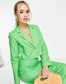 【送料無料】 ワイエーエス レディース ジャケット・ブルゾン ブレザー アウター Y.A.S exclusive tailored cropped linen blazer in green Bright Green