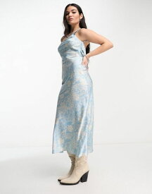 【送料無料】 エモリー パーカー レディース ワンピース トップス Emory Park satin paisley print one shoulder midaxi dress in blue Multi