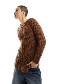 【送料無料】 コルージョン メンズ ニット・セーター アウター COLLUSION knit laddered crew neck sweater in brown LIGHT BROWN