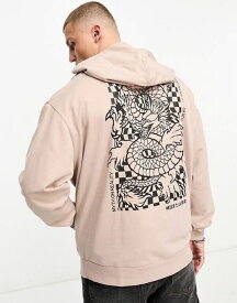 【送料無料】 エイソス メンズ パーカー・スウェット アウター ASOS DESIGN oversized lightweight hoodie in beige with dragon back and text front print Fawn