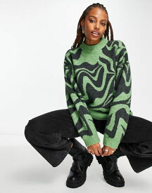 【送料無料】 モンキ レディース ニット・セーター アウター Monki oversized jacquard sweater in green swirl Green