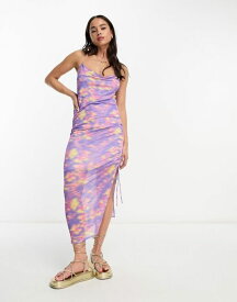 【送料無料】 モンキ レディース ワンピース トップス Monki mesh cami gathered midi dress in blurred flower print Multi