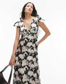 【送料無料】 トップショップ レディース ワンピース トップス Topshop v neck printed midi dress in mono blurred floral Multi