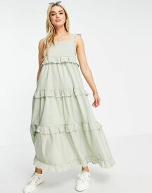 【送料無料】 ヴィラ レディース ワンピース トップス Vila tiered cotton maxi dress in sage green 44 desert sage
