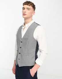 【送料無料】 フレンチコネクション メンズ ベスト トップス French Connection suit vest in black and gray check Gray