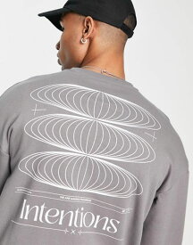 【送料無料】 ジャック アンド ジョーンズ メンズ パーカー・スウェット アウター Jack & Jones Originals oversized sweat with intentions back print in dark gray Charcoal